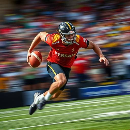 Een dynamische foto van een sportevenement, met een atleet in volle actie.